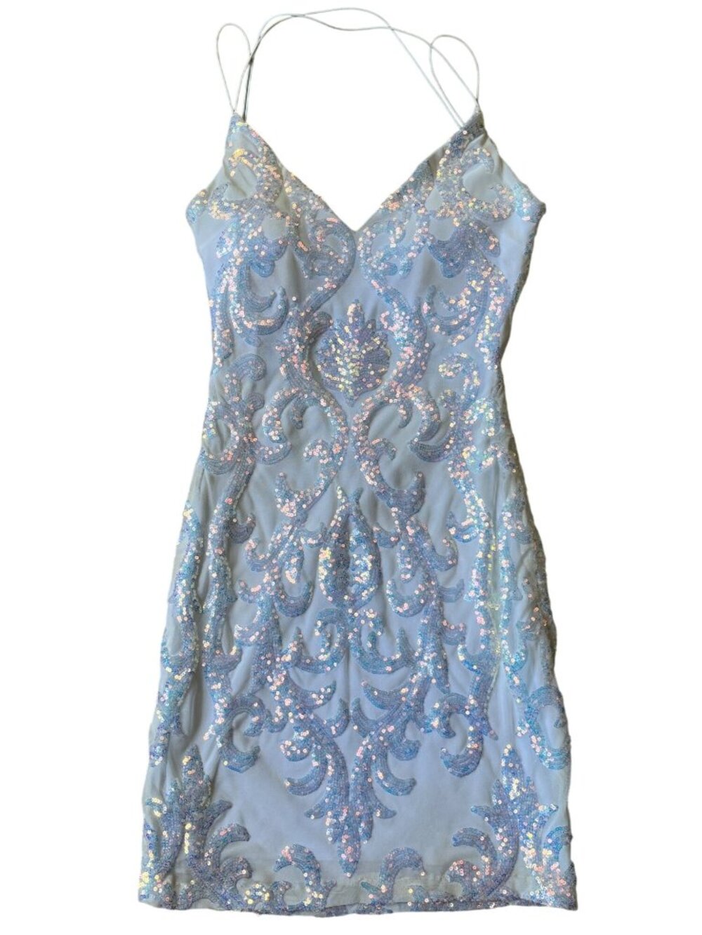 Windsor Y2K McBling SirenCore Mini Dress Womens XS White Sequin Glam HOCO